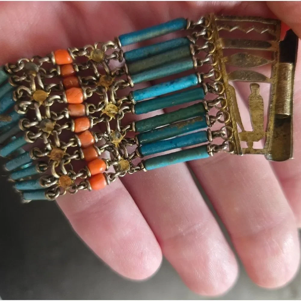 Egyptian Revival Faience Bracelet Vintage 30/40s - Picture 11 of 16